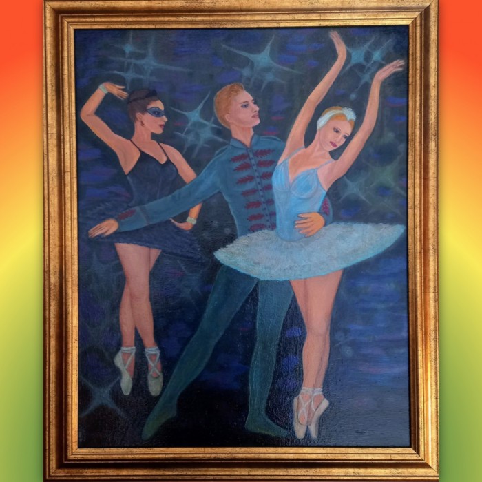 BALERINI, tablou original , pictat in ulei pe panza, inramat, 57x47 cm cu rama