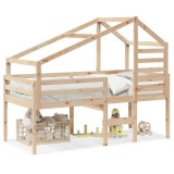 Cumpara ieftin Pat inalt cu acoperis, 90x200 cm, lemn masiv de pin