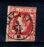 1871 - Carol I cu barba, 5bani, stampila Galati