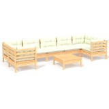 Cumpara ieftin Set mobilier de gradina cu perne, 8 piese, crem, lemn de pin