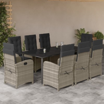 vidaXL Set mobilier grădină cu perne, 9 piese, gri deschis, poliratan foto