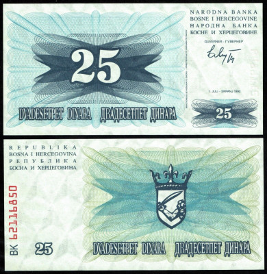 !!! BOSNIA - HERTEGOVINA - 25 DINARI 1992 - P 11 - UNC foto