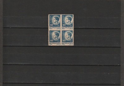 RO - 1945 LP 188 MIHAI I VAL 80 LEI BLOC DE 4 TIMBRE EROARE DANTELATURA DR. MNH foto
