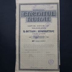 Actiune 1936 Creditul rural , titlu 5 actiuni nominative