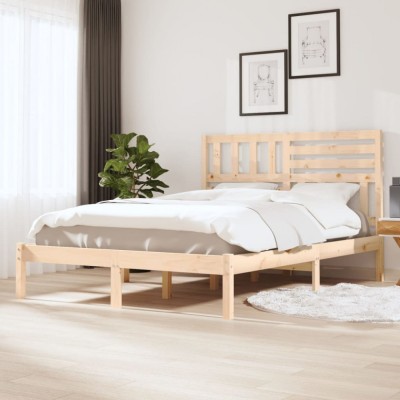 vidaXL Cadru de pat dublu, 135x190 cm, lemn masiv de pin 3100998 foto