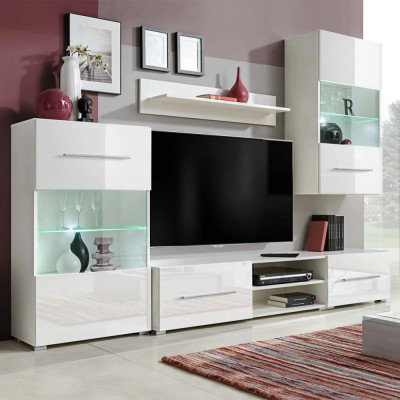 Set mobilier comoda TV de perete, 5 piese, iluminare LED, alb GartenMobel Dekor foto