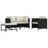 vidaXL Set mobilier de grădină cu perne, 4 piese, negru, poliratan 313518