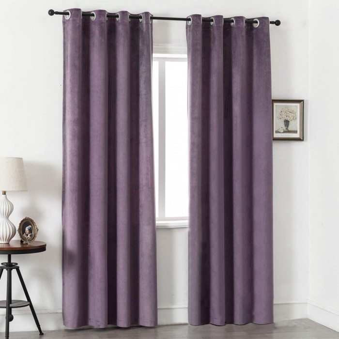 Draperie din catifea cu inele crom, Madison, 150x225 cm, densitate 700 g/ml, Mauve, 1 buc