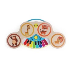 Jucarie interactiva muzicala pentru bebelusi, Magic Touch, pian si set tobe din lemn pentru invatare