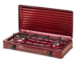 Plita Gaz Butelie LDK ELS6697, 2 Arzatoare, Emailata Bordo + Capac Metalic, 60x30cm