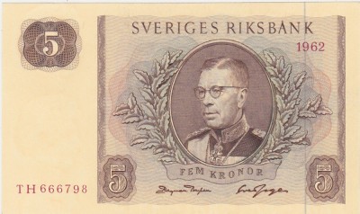 Suedia 5 kronor coroane 1962 UNC foto