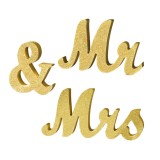 Decor pentru nunta cu Mr and Mrs (Domn si Doamna), din lemn, cu sclipici auriu - RESIGILAT
