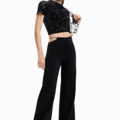 Desigual pantaloni femei, culoarea negru, lat, high waist