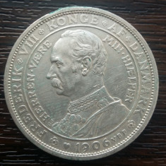 (A794) MONEDA DIN ARGINT DANEMARCA - 2 KRONER 1906, MOARTEA LUI CHRISTIAN IX