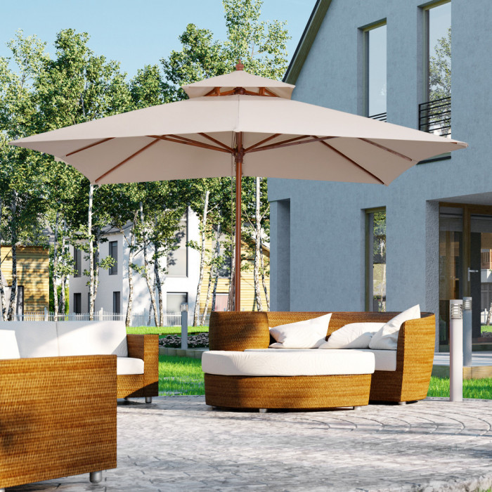 Outsunnt Umbrela de Soare de Gradina Acoperis Dublu , Bambu si Poliester,Crema, 3x3m