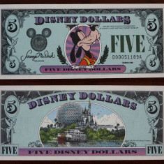DISNEYLAND █ bancnota █ 5 Disney Dollars █ 1988 █ Goofy █ UNC █ necirculata