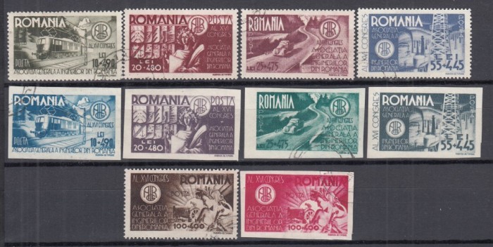 ROMANIA 1945 LP 181 LP 181 a A.G.I.R. DANTELAT+NEDANTELAT SERII STAMPILATE