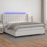 Cumpara ieftin Pat cu arcuri, saltea și LED, alb, 200x200 cm, piele ecologică