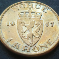 Moneda 1 COROANA / KRONE - NORVEGIA, anul 1957 *cod 1388 B = patina frumoasa!