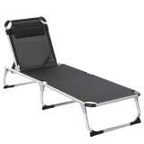 Outsunny Șezlong soare pliabil șezlong de grădină cu pernă de cap șezlong de camping p&acirc;nă la 120 kg pentru parcuri &icirc;n aer liber, grădină, negru | Aoso