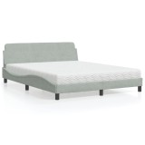 VidaXL Pat cu saltea, Dover, gri deschis, 160x200 cm, catifea 3208431