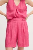 United Colors of Benetton pantaloni scurți din in culoarea roz, uni, high waist, 4AGHD901V