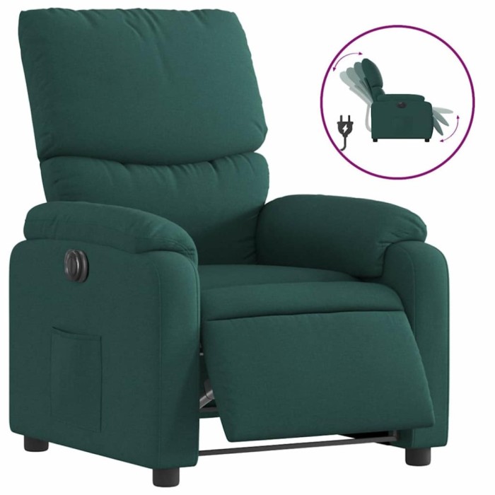Fotoliu rabatabil electric, verde inchis, material textil