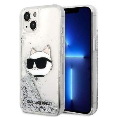 Husa pentru iPhone 15 Plus / iPhone 14 Plus - Karl Lagerfeld Hardcase Glitter (KLHCP14MLNCHCS) - Silver Choupette Head foto