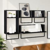 Set rafturi perete cu bare, 4 buc. negru lemn prelucrat
