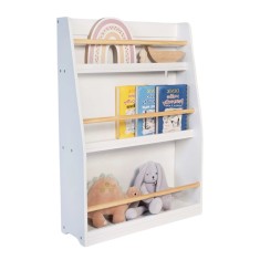 Raft pentru copii GINGER HOME Organizator din lemn pentru carti si jucarii culoare alba pentru camera confortabila a copiilor
