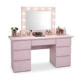 Masa de toaleta/machiaj, Vanessa, roz, cu oglinda si LED-uri, 130x43x143 cm