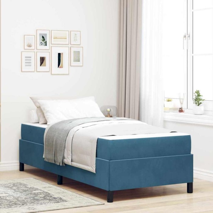 vidaXL Cadru de pat Albastru &icirc;nchis și alb 90 x 200 cm Catifea 3399040