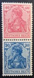 Germania (Deutsches Reich 1905&ndash;1920) - Filatelie Clasică / Pereche Verticală Neshampilată "Germania" 30Pf &amp; 40Pf (Albastru &amp; Roșu, Nestampilate) CLK1