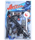 Kit Politie Jucarie cu Mitraliera, Pistol, Accesorii (Toc, Catuse, Radio, Insigna), Plastic Netoxic, 9 Piese, Baieti peste 3 ani