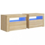Cumpara ieftin Noptiere cu LED-uri, 2 buc., stejar sonoma, 60x35x40 cm