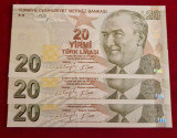 Bancnote Turcia 9. Emisiunea 20 Turkish Lira P-224f G001 Serii Consecutive UNC