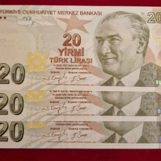 Bancnote Turcia 9. Emisiunea 20 Turkish Lira P-224f G001 Serii Consecutive UNC