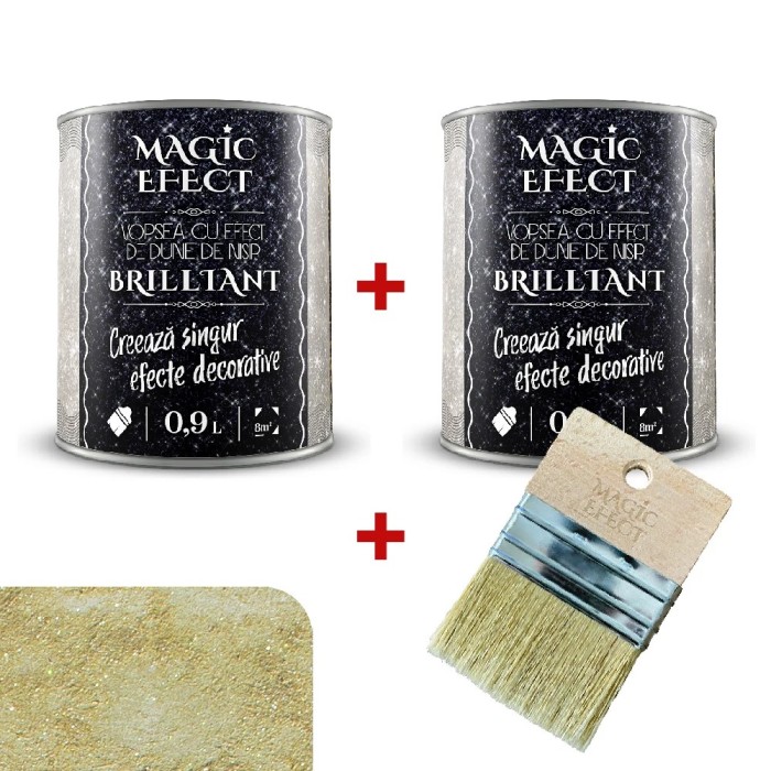 Pachet 1+1 Vopsea Decorativa Magic Effect Brilliant C08 Verde 0.9L + Pensula Cadou