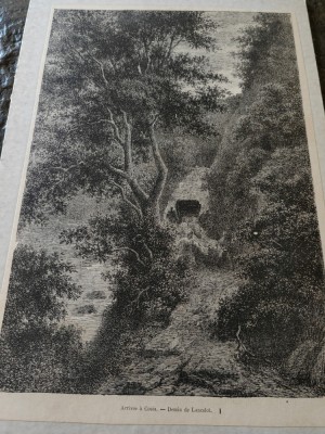 Desen Auguste Lancelot, Sosirea la Cozia, cca. 1860, 27x17 cm, caserat foto