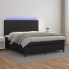 VidaXL Pat cu arcuri, saltea și LED, negru, 160x200cm, piele ecologică 3135831