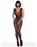 Catsuit Body cu aripi Obsessive, dantela, transparent, elastic, negru