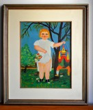 Tablou Copil cu Marioneta, Henri Rousseau, 50x60cm, Reproducere Pictura Naivă, Semnat Wanda, Rama Lemn