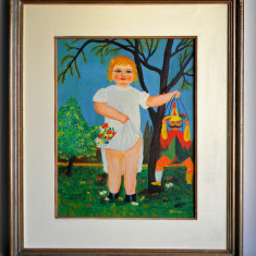 Copil cu o marioneta - pictura pe panza, reproducere dupa Henri Rousseau 50x60cm