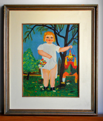 Copil cu o marioneta - pictura pe panza, reproducere dupa Henri Rousseau 50x60cm foto