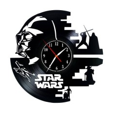 Ceas de Perete Decorativ &ldquo;Star Wars &ndash; Galactic Empire&rdquo;, din Disc Vinil Reciclat, Design Darth Vader și Stormtrooper, Negru, Mecanism Silențios (Sweep)