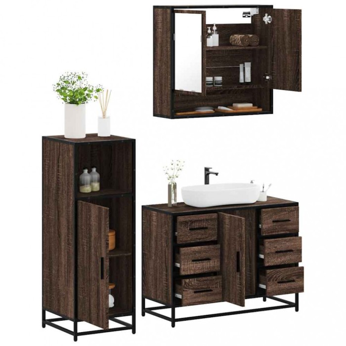 vidaXL Set mobilier de baie, 3 piese, stejar maro, lemn prelucrat 3300994