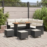 vidaXL Set de canapea de grădină cu 9 piese și perne Negru Ratan Poly Acacia