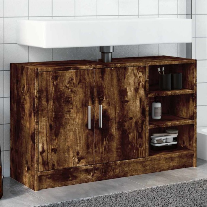 vidaXL Dulap de chiuvetă, stejar fumuriu, 90x29x55 cm, lemn prelucrat