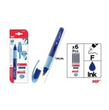 Cumpara ieftin Set stilou MP, albastru, varf F 6, rezerve cerneala, blister