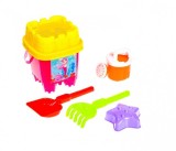 Set galetusa tip castel si forme pentru nisip, Imprimeu Mica Sirena, Plastic, Roz